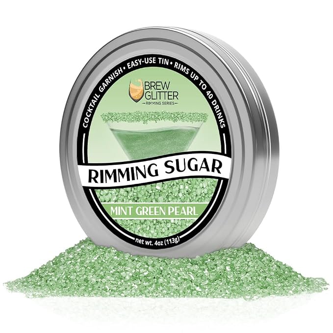 Brew Glitter - Mint Green Rimming Sugar (4oz, 1x Bar Tin) Cocktail Garnish for Mixed Drinks & Refreshments