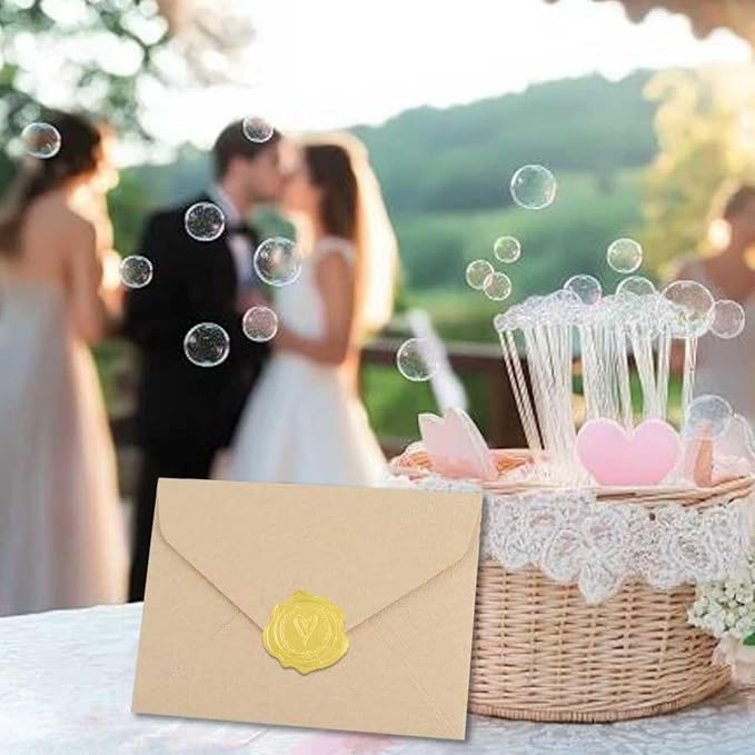 50 Pack 4x6 Khaki Linen Envelopes with Gold Wax Seals - Handmade Look A6 Vintage Envelopes & Self-Adhesive Seal Stickers for Greeting Cards, love letter, Wedding, Party Invitation