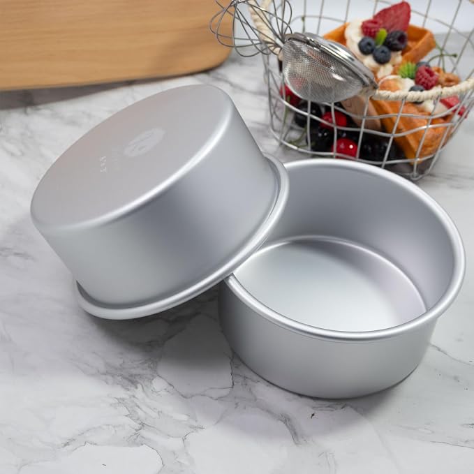 6 x 3 Inch Round Shaped Cake Pans Set of 2, Aluminum Cake Tin, Baking Cake Pan for Wedding, Party, Family Occasions, Chocolate, Bread. (Round, 6×3 Inch Round Cake Pan, Set of 2)