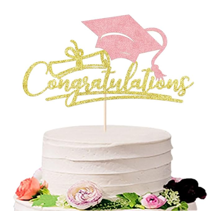 Congratulations 2026 Graduation Cake Topper,Congrats Grad Cake Decor - 2026 High School/College/Senior Graduation Party Decorations Supplies (Gold and rose gold)
