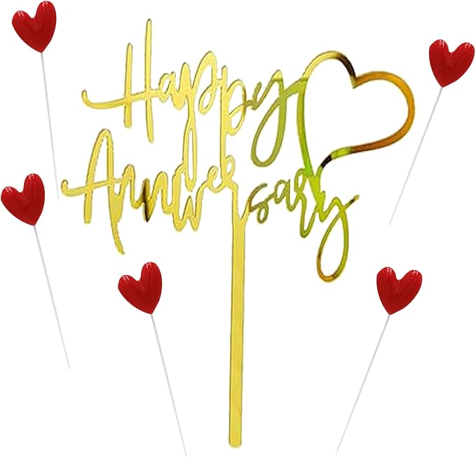 Happy Anniversary Cake Topper Happy Anniversary Cake Decorations for Party Decorations (one gold heart)