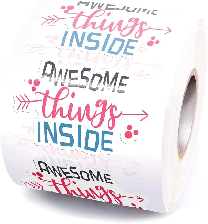 Wailozco Awesome Things Inside & Thank You Handmade Stickers - Small Shop & Online Retailer Labels, 500 Per Roll