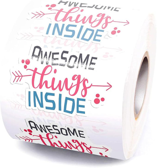 Wailozco Awesome Things Inside & Thank You Handmade Stickers - Small Shop & Online Retailer Labels, 500 Per Roll
