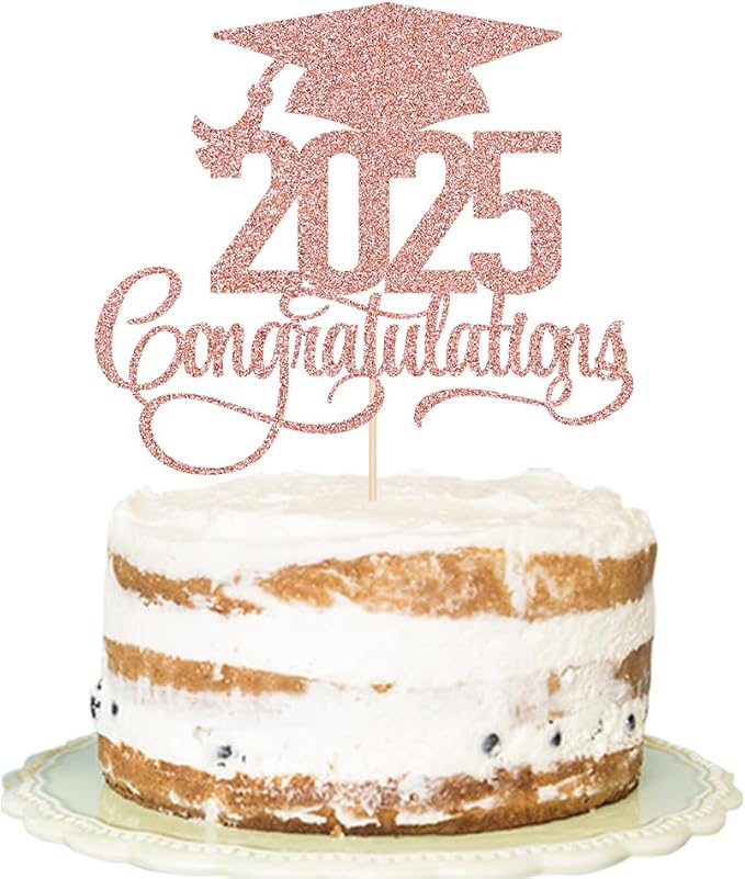 Glitter 2025 Congratulations Graduation Cake Topper,Congrats Grad Cake Decor - 2025 High School/College/Senior Graduation Party Decorations Supplies (2025Congratulations Rose gold)