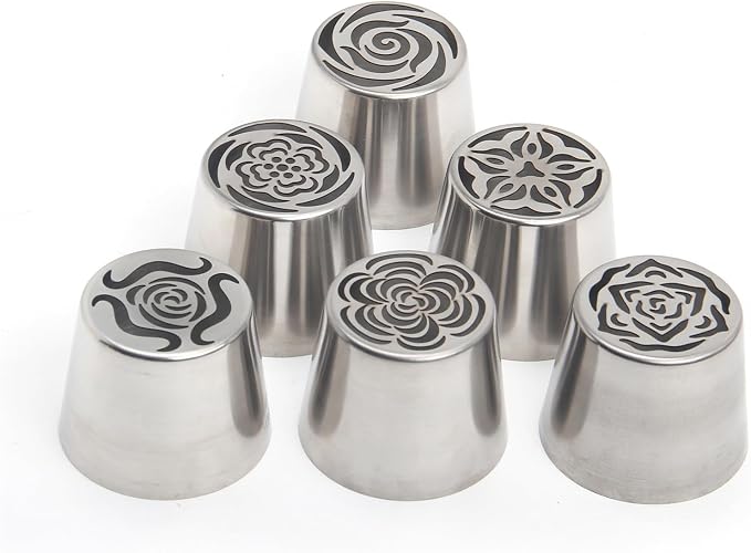 9Pcs Extra Large Russian Piping Tips Set, Stainless Steel Rose Flower Nozzles for Cake Decorating Baking Tools, Includes 6 Extra Large Flower Tips, 2 Leaf Tips, 1 Piping Bag Adapter