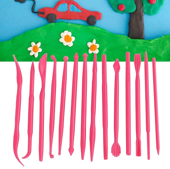Saluaqui Modeling Tools for Plastic Kits Clay Scu 14Pcs DIY Plastic Clay Sculpting Set Modeling Tools for Pottery and Fondant Ergonomic Handle and Portable Design (Rose Red)