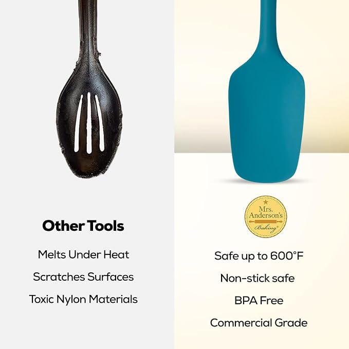 Mrs. Anderson’s Baking Silicone Spoon-Shaped Spatula, Flexible And Nonstick, One-Piece Design, Turquoise Blue, For Mixing, Folding, Scraping, Baking, And Cooking