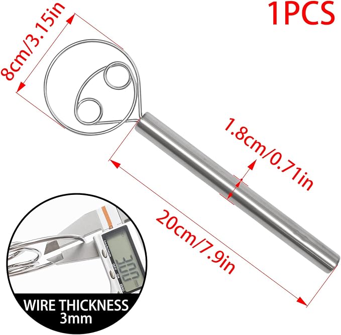 2 Pcs Danish Dough Whisk, 304 Stainless Steel Hook Dutch Hand Whisk for Sourdough Bread Wooden Handle Dough Mixer, Baking Supplies for Cake Pizza Kitchen Tools