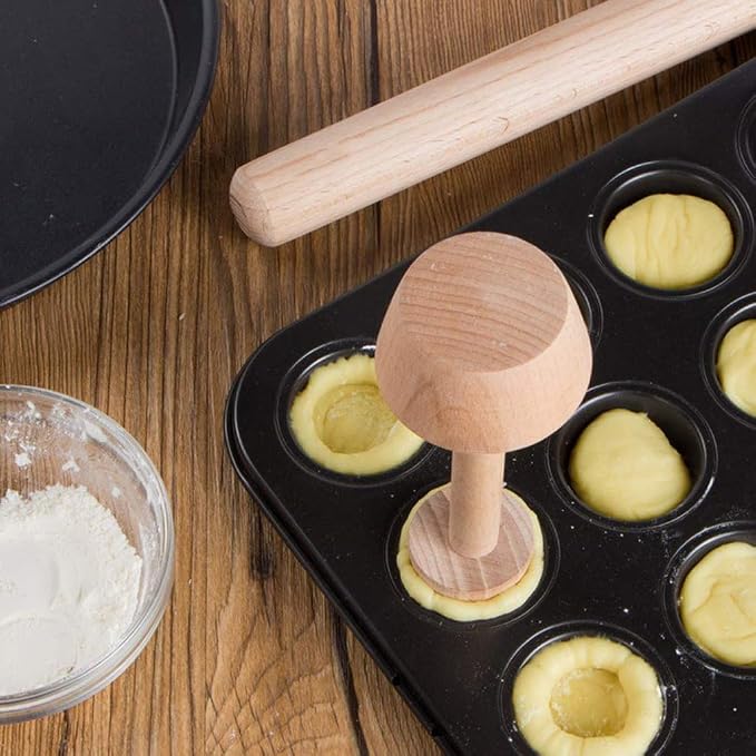 1Pc Wooden Egg Tart Tamper, Double Side Wooden Egg Tart Tamper Mold DIY Cake Pastry Pusher for Kitchen Party Baking Tools, Tarts Muffins Pecan Pies Cheesecakes Desserts