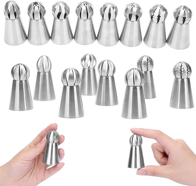 Russian Piping Tips 8 PCS, Youthful Stainless Steel Russian Piping Ball Tips Flower Frosting Icing Piping Nozzles Set Cake Decorating Tips Kit for DIY Baking Cake Decorating Supplies Kit (8 PCS)
