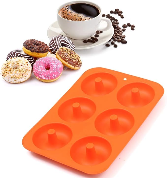 6-Cavity Silicone Donut Mold, Silicone Bagel Mold, Non-Stick Donut Mold, Food Grade Silicone, BPA Free, 3 Pcs
