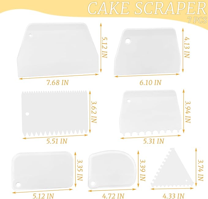 LNAUJS 7-Piece Cake Scraper and Smoother Set, Plastic Cake Decorating Tools Kit for Buttercream Icing, Fondant, Cookies, Pizza Dough & Baking - Multi-Purpose Cake Scraper and Kitchen Utensils (White)