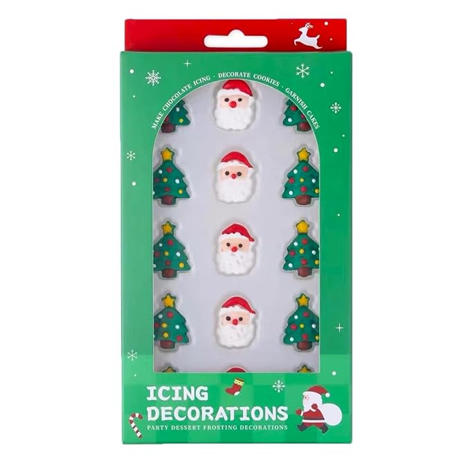 Sentovac 15 Pcs Christmas Icing Decoration Edible Santa Claus Christmas Tree Mix Candy Dessert Sprinkles DIY For Cookie Cake Cupcake Topper Icing Frosting Decoration Supplies