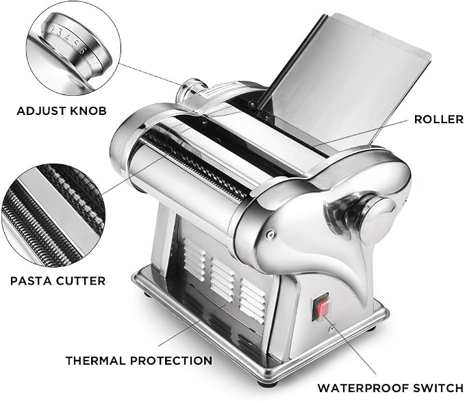 Automatic Electric Pasta Maker Machine, Commercial Stainless Steel Spaghetti Roller Noodle Pressing Machine for Spaghetti, Fettuccini, Lasagna, Dumpling Skins