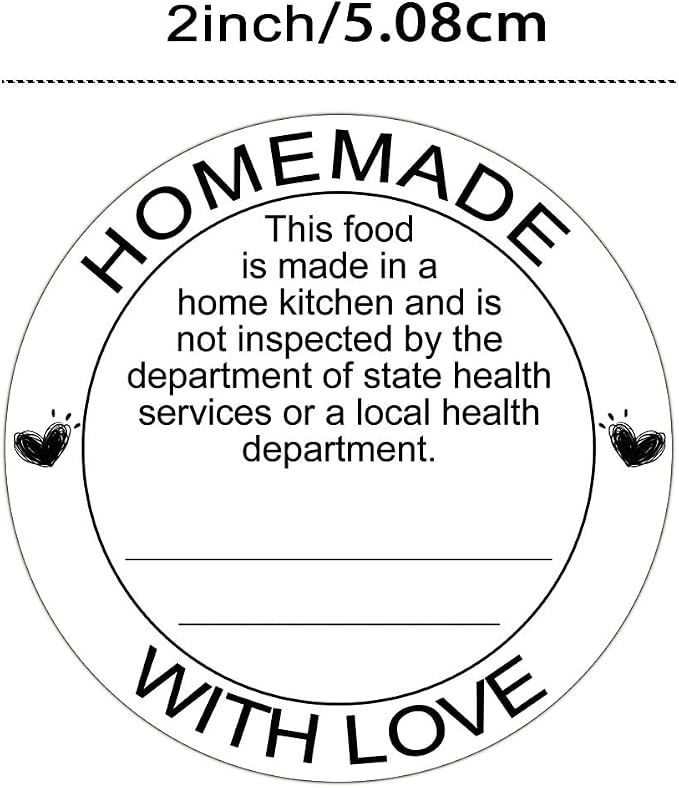 500 Pcs Cottage Food Law Homemade with Love Stickers 2 inch Home Kitchen Inspection Statement Labels Made in Home Kitchen Canning Jar Stickers of Personalized Baking (White)