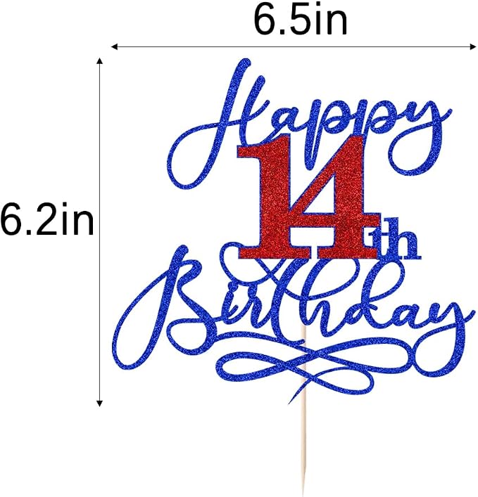Happy 14th Birthday Cake Topper,Deep blue font red Numbers 14th Birthday Cake Decoration,Hello 14, Cheers to 14 Years/14th Anniversary,14& Fabulous Party Decoration