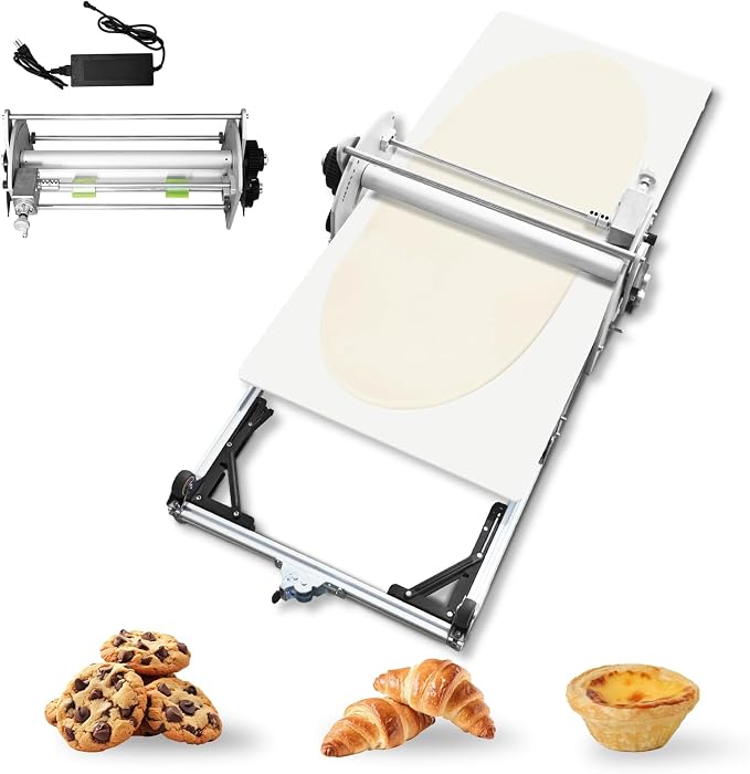 22.7" Electric Folding Dough Sheeter Machine 2-30mm Adjustable thickness | 10 levels Stainless Steel Dough Machine for Bread Pizza Croissants Marzipan Puff Pastry,home & commercial bakery use
