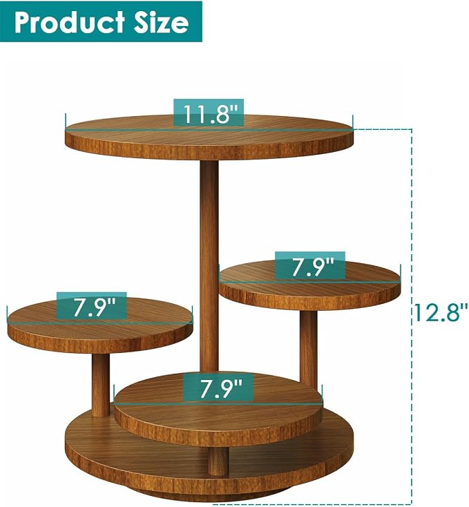 SANYOUNG 4 Tier Round Cupcake Tower Stand for 50 Cupcakes, Rotatable Wooden Cake Stands with Tiered Tray, Cookie Dessert Display Stand for Wedding Birthday Baby Shower Tea Party, Rustic