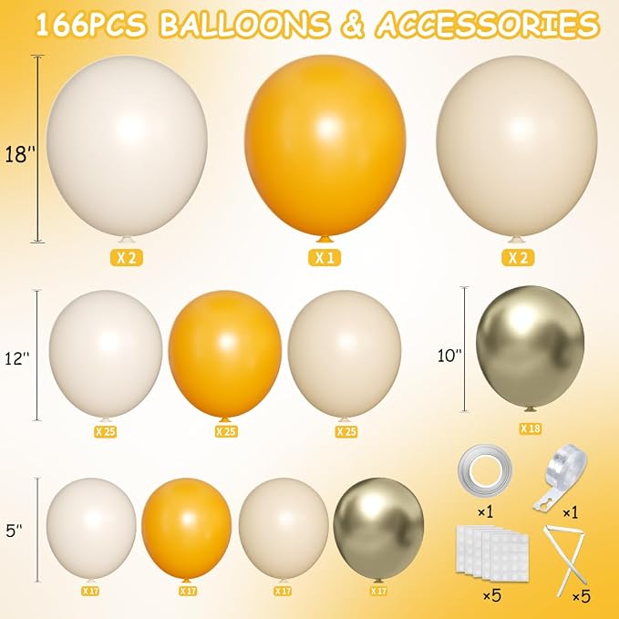MEBAY Orange White Nude Gold Balloon Arch Kit, 166Pcs Dusty Orange White Sand Metallic Gold and Nude Balloons for Birthday Party Baby Shower Bridal Shower Wedding Decorations