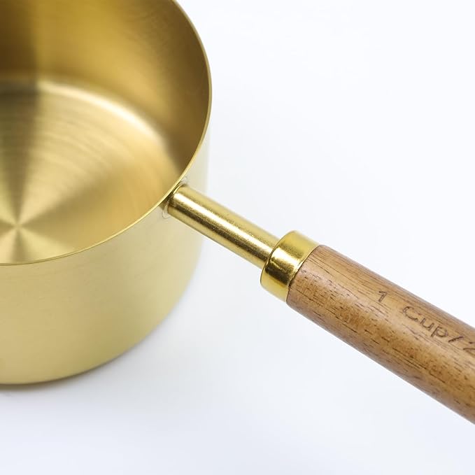 1 Cup Measuring Cup with Wooden Handle, 250ml Stainless Steel Measuring Scoop 1 Cup Measuring Cups for Baking Cooking Wet and Dry Ingredients (250ml)
