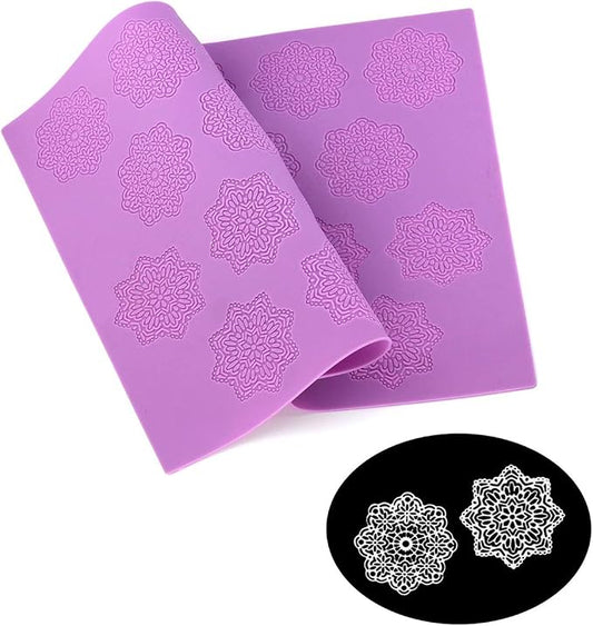 HiParty Snowflake Flower Pattern Silicone Lace Mat Sugar Craft Impression Mold Edible Cake Decorating Wedding Decoration Floral Imprint Border Brim Decor Fondant Decorative Embossing Baking Tools