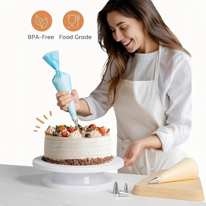 8-Piece Cake Decorating Kit with Rotating Cake Turntable, 3 Frosting Spatulas & 4 Icing Smoothers, Cake Decorating Supplies for Beginners, Home Bakers & Professionals