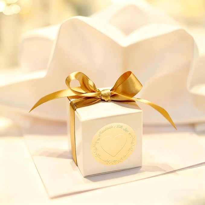 120Pcs Handmade With Love Stickers, 2 Inch Embossed Gold Foil Handmade Stickers Labels for Small Business Packaging, Wedding Favors, Crafts, Birthday, Envelope Seals – Round Adhesive Thank You Tags
