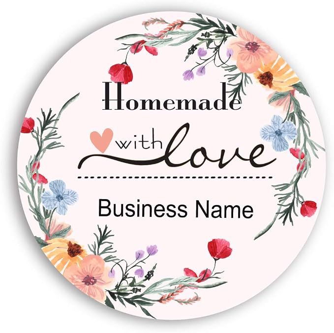 400 Pack Custom Handmade/Homemade with Love Label Stickers|Personalize Business Logo Labels|1.5/2inch Round Personalized Labels in Various Designs for Crafts,Baking,Gifts and Small Business