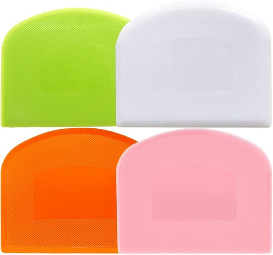 Dough Scraper Bench Scraper for Baking, 4 PCs BPA Free PE Plastic Flexible Bowl Scraper, Food-safe Plastic Dough Cutter for Bread Cake Dough Fondant Icing (White, Green, Orange, Pink)