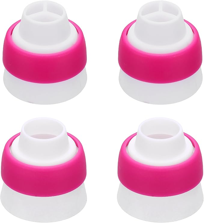 uxcell 4 Pcs Piping Tip Coupler, Plastic 3 and 1 Color Couplers Icing Frosting Piping Bag Reusable Russian Flower Mouth Cake Baker Decor Tools Kit for Nozzles Pastry Cupcake Tip, Rose Red