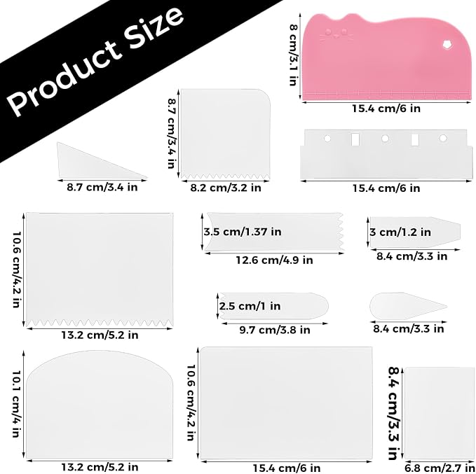 2PCS Cake Smoother Scraper Acrylic Cake Scraper Transparent Flexible Scraper‌ Cake Decorating Supplies for Kitchen DIY Bakery Pastry Decoration (4pcs Replacements Scrapers + 12pcs Non-Installable)