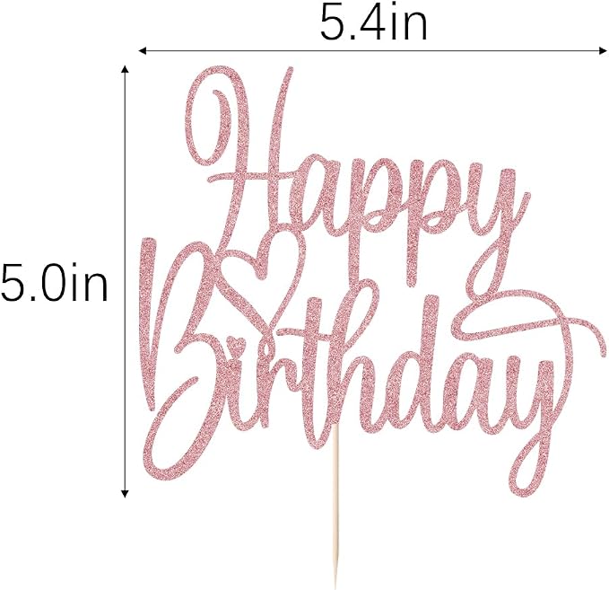 Handmade Glitter Happy Birthday Cake Topper- Happy Birthday Cake Decor,Fabulous Cake Decoration，Anniversary/Birthday Party Decoration Supplies (Rose gold)