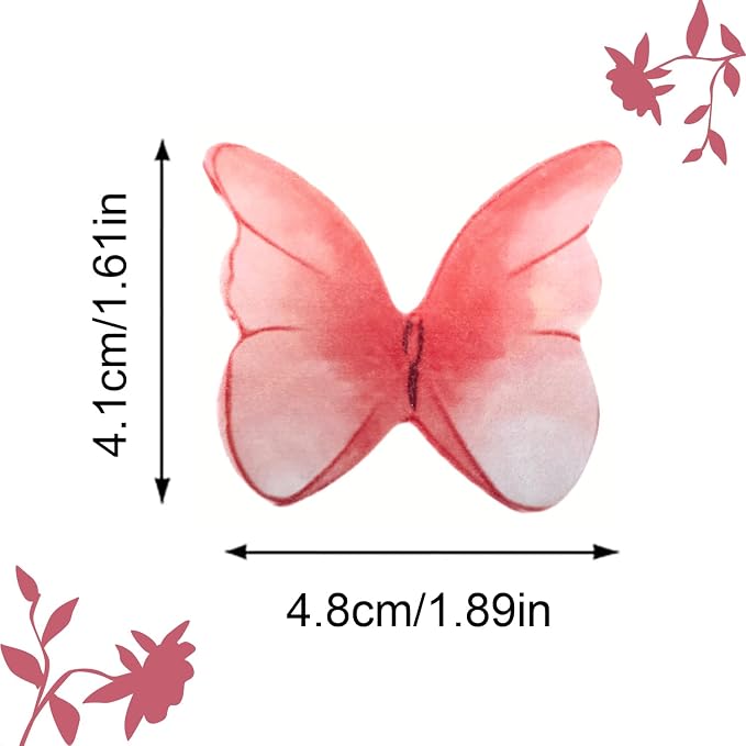 52 pcs edible wafer paper butterfly cake decoration, Cupcake topper multicolor butterfly decorative paper suitable for weddings birthdays Christmas cocktails (Watercolor red)