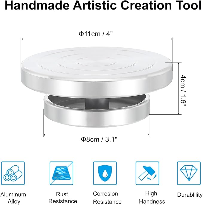 PATIKIL Turntable Sculpting Wheel, 4 Inch Dia Pottery Clay Rotation Turn Table Double Sided for Cake Decorating Paint Spraying Painting Crafting Projects