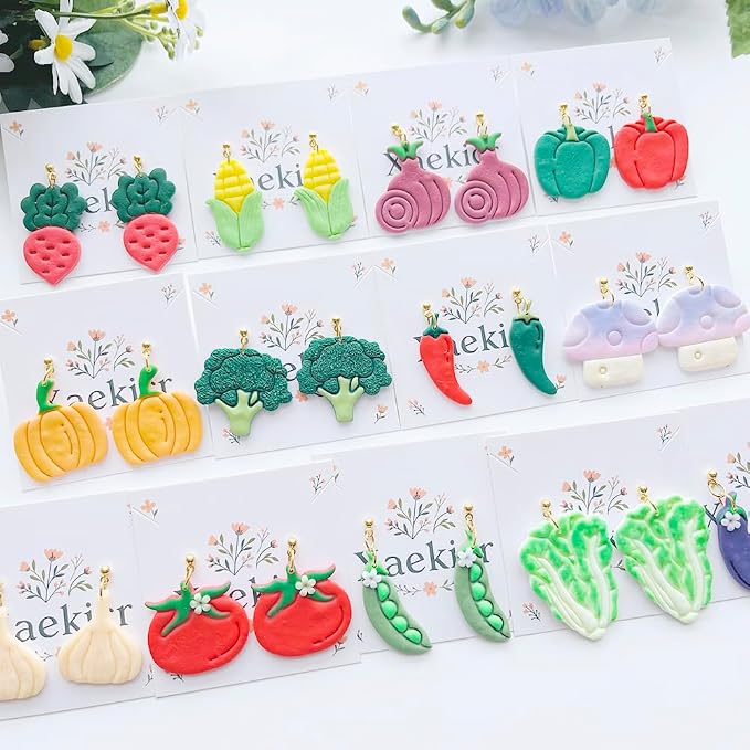 Xaekicr 13 Pcs Vegetable Polymer Clay Cutters - Miniature Food Shape Jewelry Making Tools for Earrings, Charms & DIY Crafts, Soft Clay Molds