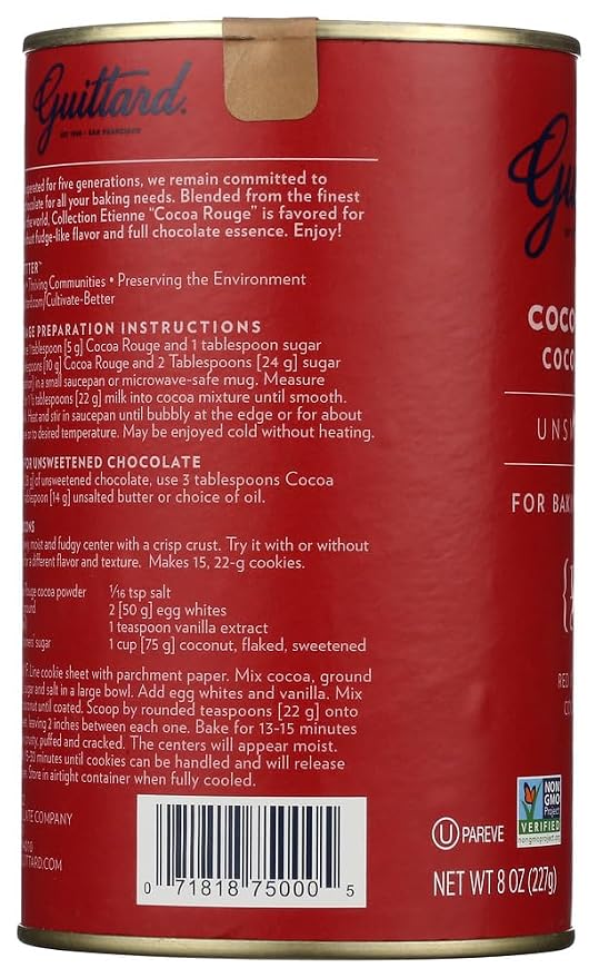 E Guittard Cocoa Powder, Unsweetened Rouge Red Dutch Process Cocoa, Two (2) 8oz Cans