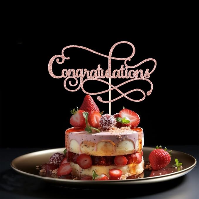 Congratulations Cake Topper,Congratulations 2026 Graduation Cake Topper,Graduation, Wedding, Retirement, Birthday, Anniversary, Celebration Party Decorations Supplies(Rose Gold)