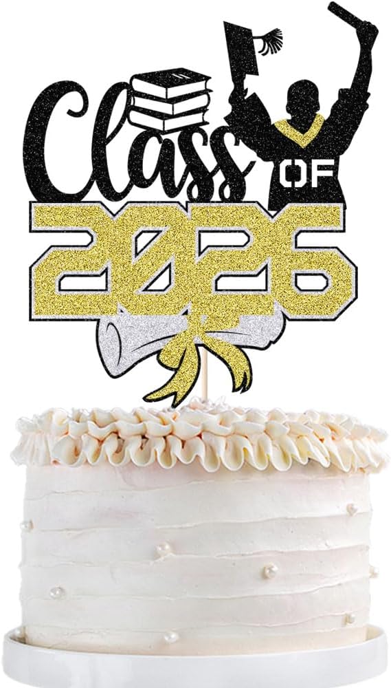 Class of 2026 Congrats Grad Cake Topper Glitter Graduation Party Supplies - High School College Graduates -College Graduate Cake Topper Decorations (Class of 2026 Black gold)