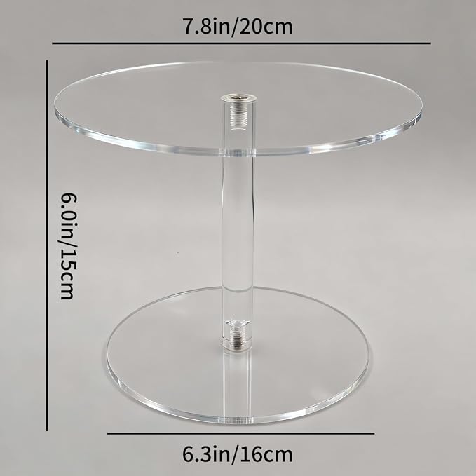 Acrylic Cake Stand for Dessert Table, 7.8 Inch Clear Round Cupcake Stand Display Riser for Birthday Party Wedding Event, Pastry Candy Pizza Display (Small)
