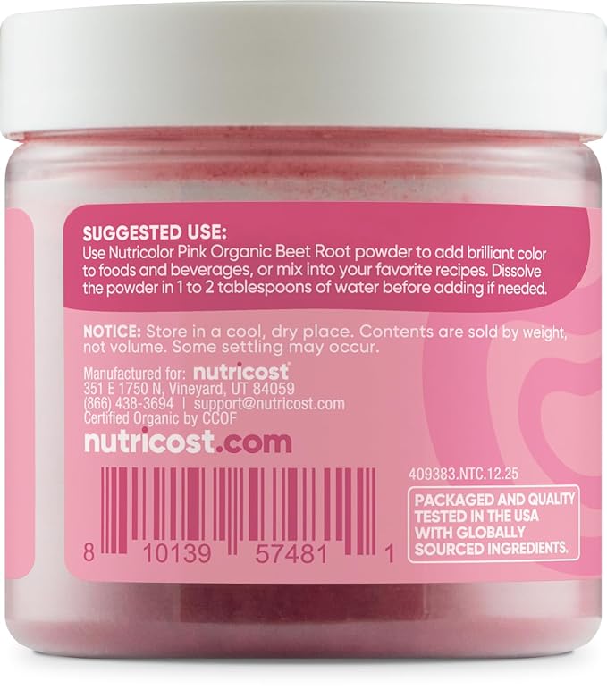 Nutricost Pink Plant Based Food Coloring From Organic Beet Root Powder (60 Servings) - Nutricolor Color Alternative For Food & Beverages