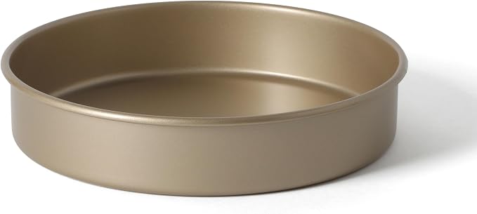 Martha Stewart Gallen 8 Inch Round Nonstick Carbon Steel Cake and Bake Pan - Champagne Durable Bakeware for Cakes, Pies & Desserts