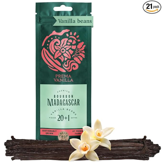 PREMA VANILLA 21pcs Pure Madagascar Vanilla Beans Grade A, Bourbon Pods for Making Homemade Vanilla Extract, Premium Fresh Whole Vanilla Bean Best for Baking Cooking & Desserts, Gluten-Free Rich Aroma