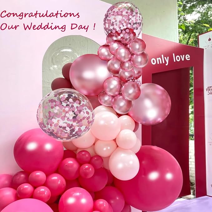 Pink Balloon Arch Kit, 146 PCS Hot Pink Light Pastel Pink Metallic Balloons Garland with Confetti for Bridal Baby Shower Birthday Princess Wedding Party Decorations