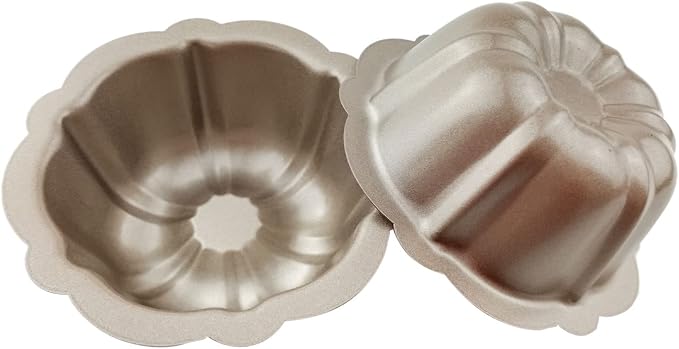 4 Inch Nonstick Mini Fluted Cake Pan, Metal Tube Baking Mold | Set of 4 Carbon Steel Pumpkin Shaped Bakeware for Cupcake, Muffin, Brownie, Pudding - Gold