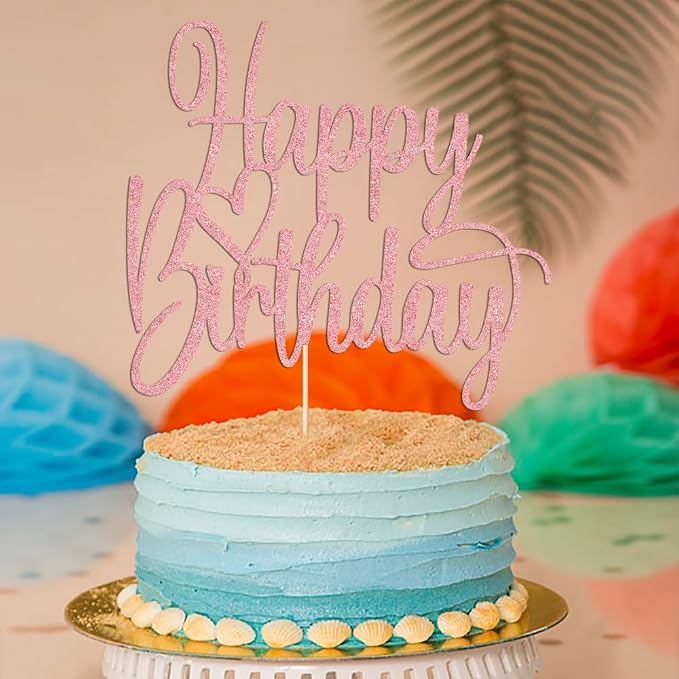 Handmade Glitter Happy Birthday Cake Topper- Happy Birthday Cake Decor,Fabulous Cake Decoration，Anniversary/Birthday Party Decoration Supplies (Rose gold)