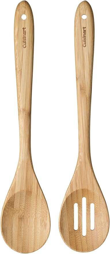 Cuisinart CTG-BAM-2SP Green Gourmet Bamboo Solid and Slotted Spoons, 2-Pack, 15.5" x 4.5" x 0.75"