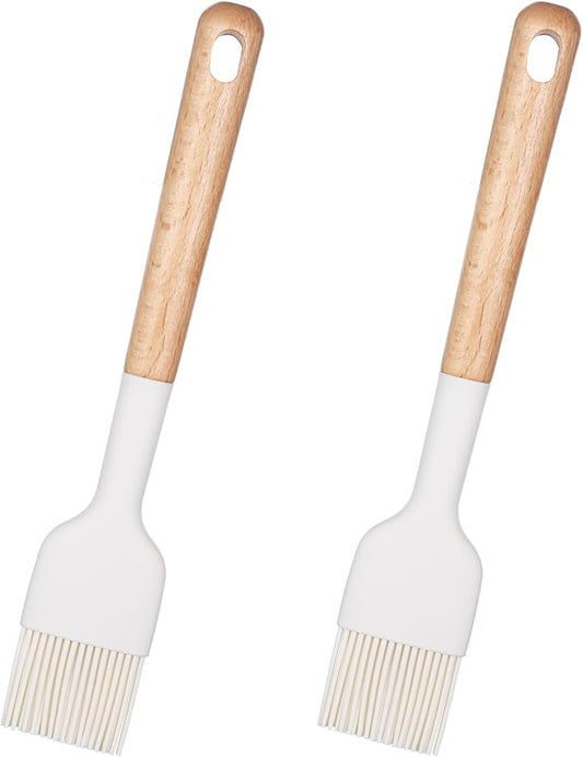 Silicone Basting Pastry Brushes, 2 Pcs Heat Resistant Pastry Brush with Wooden Handle, Oil Brush Food Cooking Brushes Kitchen Utensils for BBQ, Butter, Sauce, Marinade, Baking, Grill Dishwasher Safe