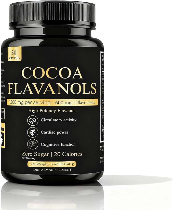 High Flavanol Cocoa Powder Supplement with 1200mg Flavanols & Flavonoids (600mg Epicatechin) for Heart Health, Nitric Oxide Support & Energy, 10X More Flavanols Than Regular Cocoa Powder (01)