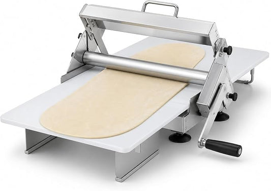 Manual Dough Sheeter for Croissants, Foldable Countertop Pastry Dough Roller Machine, 0-25mm Adjustable Pastry Laminator, Stainless Steel Rollers with PE Board for Home & Small Bakery Baking
