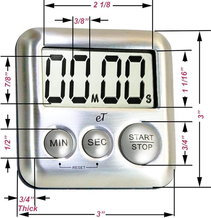 Elegant Digital Kitchen Timer Stainless Steel - Loud Alarm - Model Silver